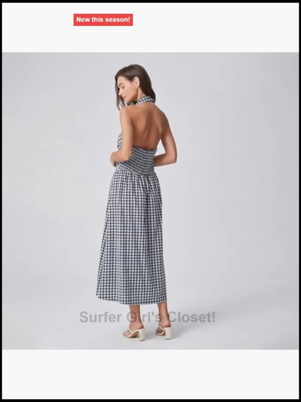 Womens Midi Plaid Sundress Cotton Sleeveless Open Back Halter A-Line Casual